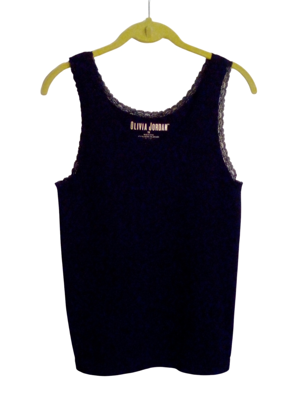 Olivia Jordan Black Ribbed Seamless Lace Detail Tank Camisole Top Scoop Neck 1X